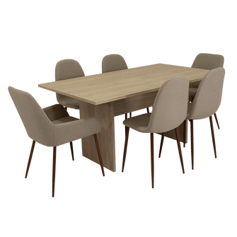 Combo Comedor Demby, Beige, Café Claro y Chocolate, Incluye Comedor y 6 Sillas