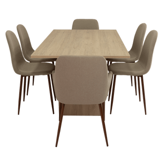 Combo Comedor Demby, Beige, Café Claro y Chocolate, Incluye Comedor y 6 Sillas