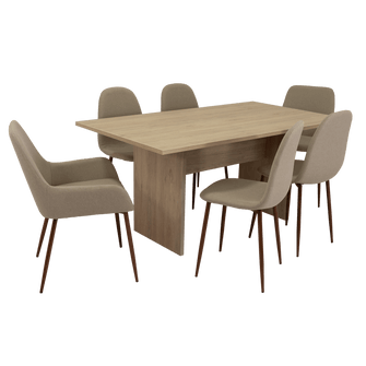 Combo Comedor Demby, Beige, Café Claro y Chocolate, Incluye Comedor y 6 Sillas