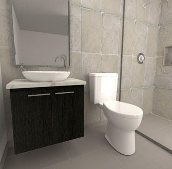 Mueble Lavamanos Stone, Wengue y Marmol Carrara, con un entrepaño interior