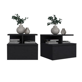 Mesa de Noche Flotante Nube, Wengue con un Cajón y División de dos Entrepaños X2