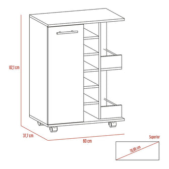 Bar Cart Argus, Wengue, con rodachines