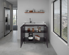 Gabinete Inferior Cantabria, Kronos Wengue, con dos Puertas Abatibles- Mesón Izquierdo y Grifería ZF