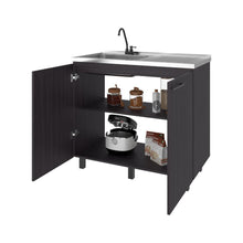 Gabinete Inferior Cantabria, Kronos Wengue, con dos Puertas Abatibles- Mesón Izquierdo y Grifería ZF