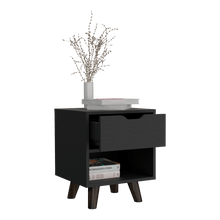 Mesa de Noche Canelo, Wengue, con Patas en Madera y un Cajón ZF