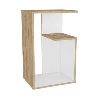 Mesa Auxiliar Evert, Macadamia y Blanco, con diseño moderno y espacio para ubicar objetos