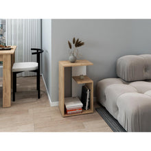 Mesa de Noche Evert, Macadamia y Kronos Blanco, con diseño moderno y espacio para ubicar objetos ZF