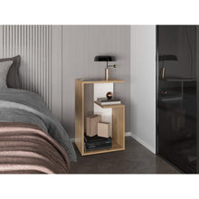 Mesa de Noche Evert, Macadamia y Kronos Blanco, con diseño moderno y espacio para ubicar objetos ZF