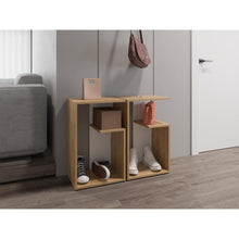 Mesa de Noche Evert, Macadamia y Kronos Blanco, con diseño moderno y espacio para ubicar objetos ZF