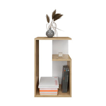 Mesa de Noche Evert, Macadamia y Kronos Blanco, con diseño moderno y espacio para ubicar objetos ZF