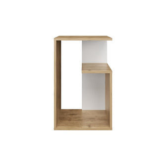 Mesa de Noche Evert, Macadamia y Kronos Blanco, con diseño moderno y espacio para ubicar objetos ZF