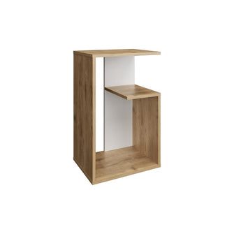Mesa de Noche Evert, Macadamia y Kronos Blanco, con diseño moderno y espacio para ubicar objetos ZF