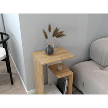 Mesa de Noche Evert, Macadamia y Kronos Blanco, con diseño moderno y espacio para ubicar objetos ZF