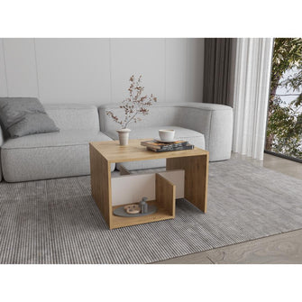 Mesa de Noche Evert, Macadamia y Kronos Blanco, con diseño moderno y espacio para ubicar objetos ZF