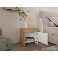 Mesa de Noche Tutto, Macadamia y Blanco Duqueza, con Cajón Para Guardar Objetos Ideal Para Espacios Reducidos