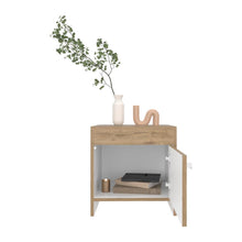 Mesa de Noche Tutto, Macadamia y Blanco Duqueza, con Cajón Para Guardar Objetos Ideal Para Espacios Reducidos