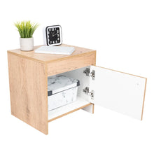 Mesa de Noche Tutto, Macadamia y Blanco, con Cajón Para Guardar Objetos Ideal Para Espacios Reducidos X2