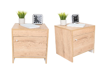 Mesa de Noche Tutto, Macadamia y Blanco, con Cajón Para Guardar Objetos Ideal Para Espacios Reducidos X2