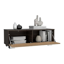 Mesa de Centro Orus, Nogal y Fresno Europeo, con Una Puerta y Patas de Acero