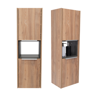 Gabinete de Baño Kairoz, Miel y Plata Oscuro, con Dos Puertas Abatibles y Cinco Entrepaños X2