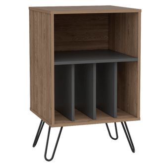 Mueble Auxiliar Lara, Miel y Plata Oscuro, con Patas En Acero y Espacio Para Objetos Decorativos