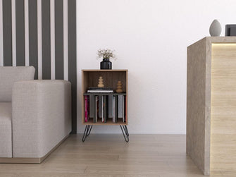 Mueble Multiusos Lara, Miel y Plata Oscuro, con Patas En Acero y Espacio Para Objetos Decorativos