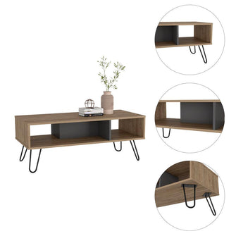 Mesa de Centro Vany, Miel y Plata Oscuro, con Amplio Espacio Para Elementos Decorativos y Patas de Acero ZF