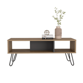 Mesa de Centro Vany, Miel y Plata Oscuro, con Amplio Espacio Para Elementos Decorativos y Patas de Acero ZF