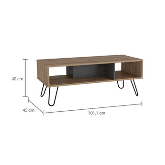 Mesa de Centro Vany, Miel y Plata Oscuro, con Amplio Espacio Para Elementos Decorativos y Patas de Acero ZF