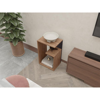 Mesa de Noche Evert, Miel y Wengue, con diseño moderno y espacio para ubicar objetos ZF