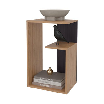 Mesa de Noche Evert, Miel y Wengue, con diseño moderno y espacio para ubicar objetos ZF