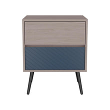 Mesa de Noche Lyle, Nacar y Azul, con patas de madera X2