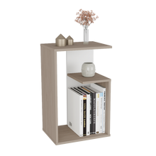 Mesa de Noche Evert, Nacar y Blanco, con diseño moderno y espacio para ubicar objetos X2