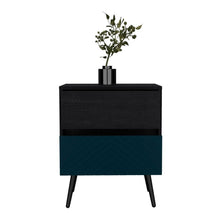 Mesa de Noche Lutso, Negro y Azul, con patas de madera