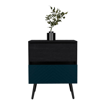 Mesa de Noche Lutso, Negro y Azul, con patas de madera X2