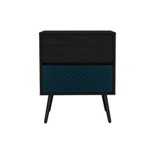 Mesa de Noche Lutso, Negro y Azul, con patas de madera X2