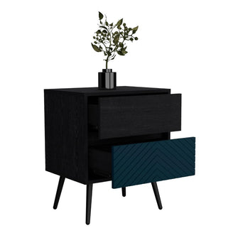 Mesa de Noche Lutso, Negro y Azul, con patas de madera X2