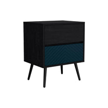 Mesa de Noche Lutso, Negro y Azul, con patas de madera X2