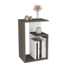 Mesa Auxiliar Evert, Canela y Blanco, con diseño moderno y espacio para ubicar objetos