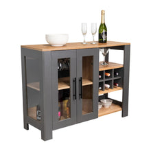 Bar Berky, Plata Oscuro y Fresno Europeo, con puertas de vidrio y manijas metálicas negras