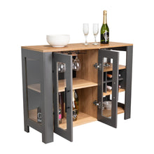 Bar Berky, Plata Oscuro y Fresno Europeo, con puertas de vidrio y manijas metálicas negras