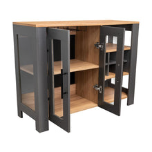 Bar Berky, Plata Oscuro y Fresno Europeo, con puertas de vidrio y manijas metálicas negras