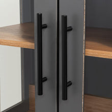 Bar Berky, Plata Oscuro y Fresno Europeo, con puertas de vidrio y manijas metálicas negras