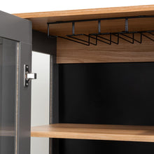 Bar Berky, Plata Oscuro y Fresno Europeo, con puertas de vidrio y manijas metálicas negras