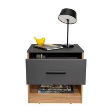 Mesa de Noche Ader, Plata Oscuro y Fresno Europeo, facil armado e instalacion ZF