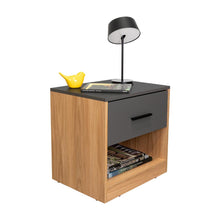 Mesa de Noche Ader, Plata Oscuro y Fresno Europeo, facil armado e instalacion ZF