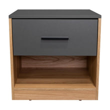 Mesa de Noche Ader, Plata Oscuro y Fresno Europeo, facil armado e instalacion ZF