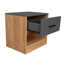 Mesa de Noche Ader, Plata Oscuro y Fresno Europeo, facil armado e instalacion ZF