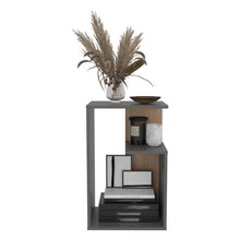 Mesa de Noche Evert, Plata Oscuro y Fresno Europeo, con diseño moderno y espacio para ubicar objetos ZF