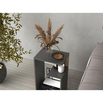 Mesa de Noche Evert, Plata Oscuro y Fresno Europeo, con diseño moderno y espacio para ubicar objetos ZF